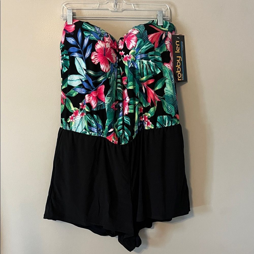 New! Robby Len One‎ Piece Swimsuit Swim Dress Tropical Floral Size 18W NWT